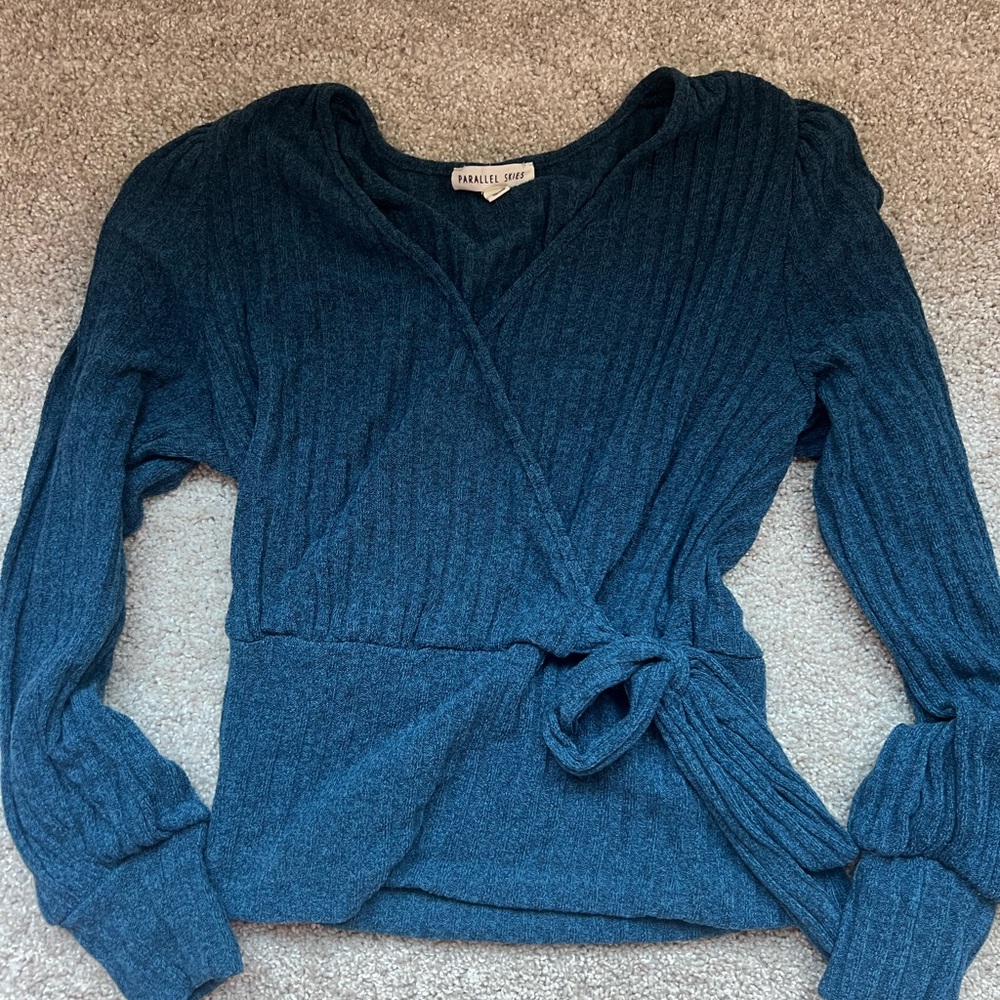 Teal V-Neck Wrap Sweater
